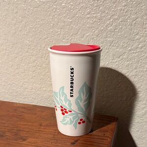 Starbucks 2018 Ceramic Holiday Tumbler with Red Lid
